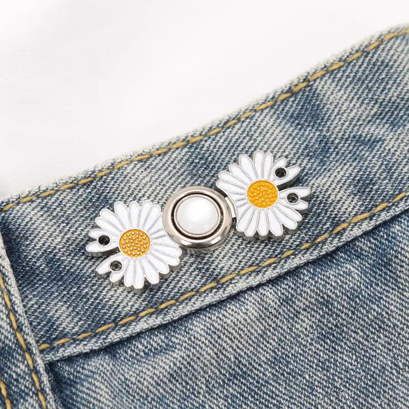 Reusable Metal Flower Buttons Pearl Snap Fastener Pants Pin Retractable Sewing-on Buckles for Jeans Fit Reduce Waist Accessories Qme A3 3PCS
