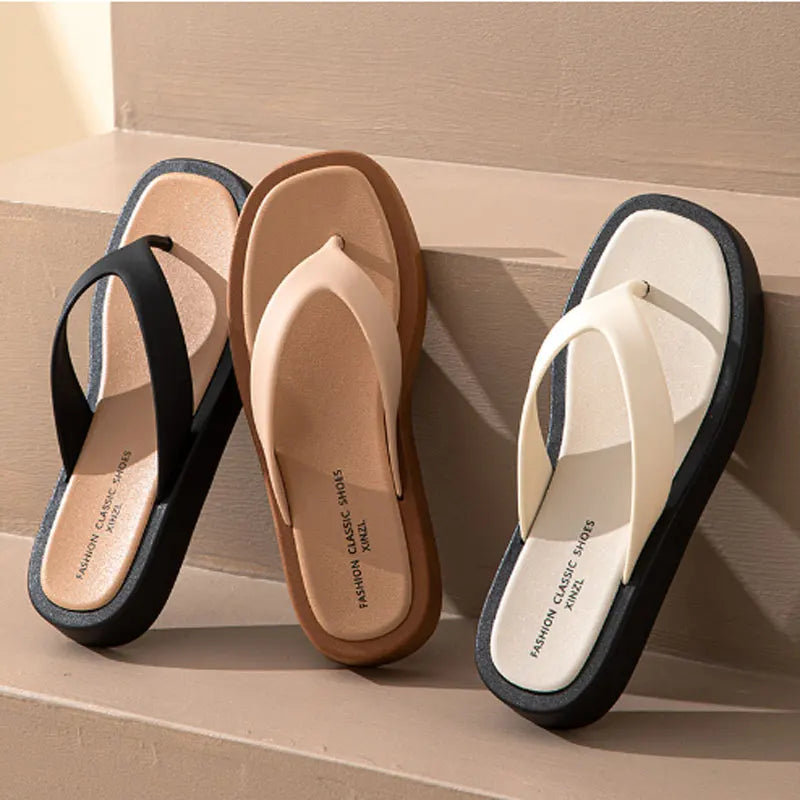 Classic Black/white Mixed Color Platform Flip Flops Women Thick Bottom Thong Slippers High Quality Leather Jandal Sandals Women Qme