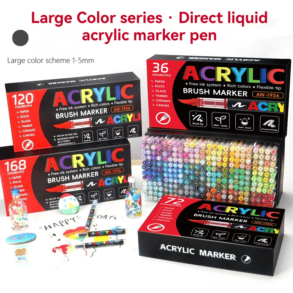 168 Colors Acrylic Markers, Automatic Ink Control System with Soft Brush Tip Acrylic Paint Pens for Rock Painting, DIY Crafts Qme