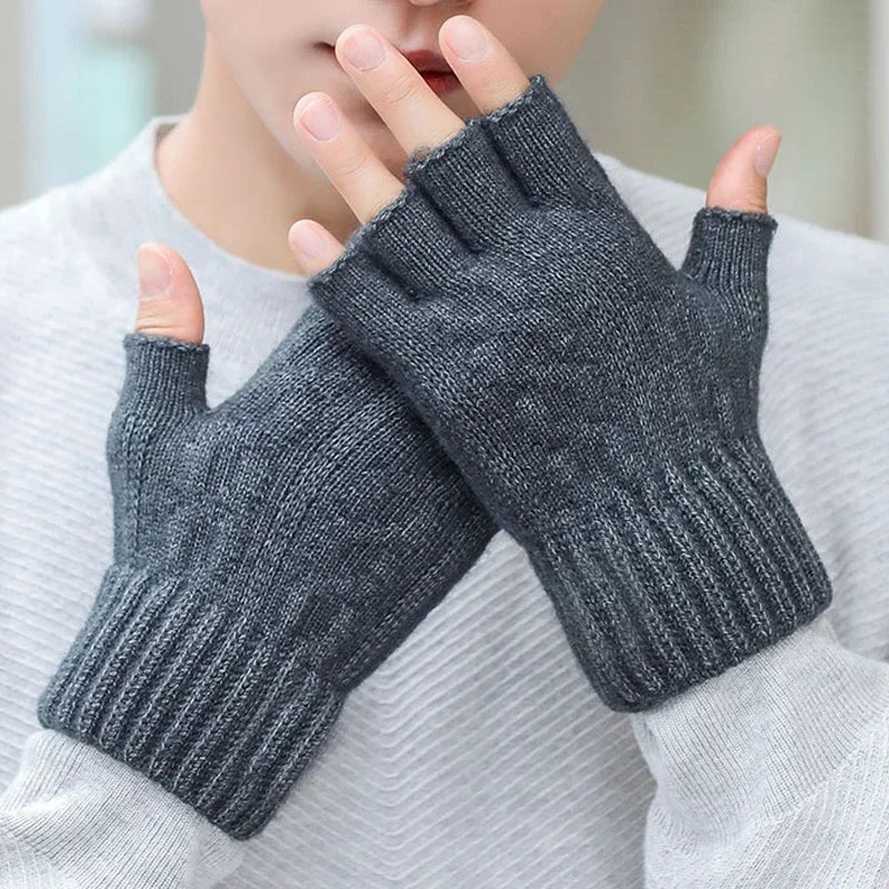 Winter Gloves Men Half Finger Writting Office Cycling Knitted Qme