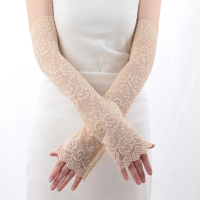 1 Pair Fashion Gloves Lace UV Protection Arm Sleeve Sunscreen Women Qme