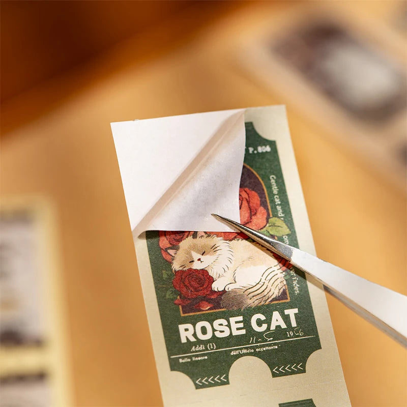 Retro Forest Style Cat Long Sticker Book, Perfect for Journal Collage, Kpop Deco, Gift Wrapping and Notebook Decoration Qme