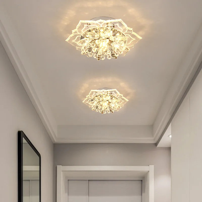 20cm LED Crystal Ceiling Light Modern Flower Shape Ceiling Lamp Hallway Living Room Lamp Bedroom Kitchen Corridors Aisle Light Qme