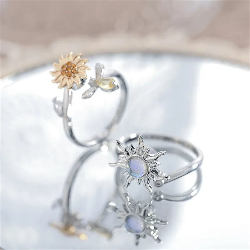 Anxiety Rings for Women Y2k Jewelry Rings Sun Flower Charm Daisy Bead Anti Stress Fidget Spinner Rings Teens 2025 Aesthetic Qme