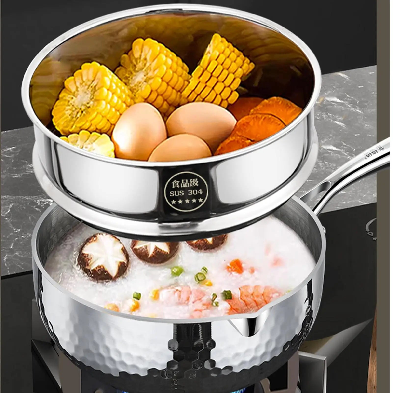 Stainless Steel Pot Non-stick Lid Handle Pour Spout Cooking Steamer Qme