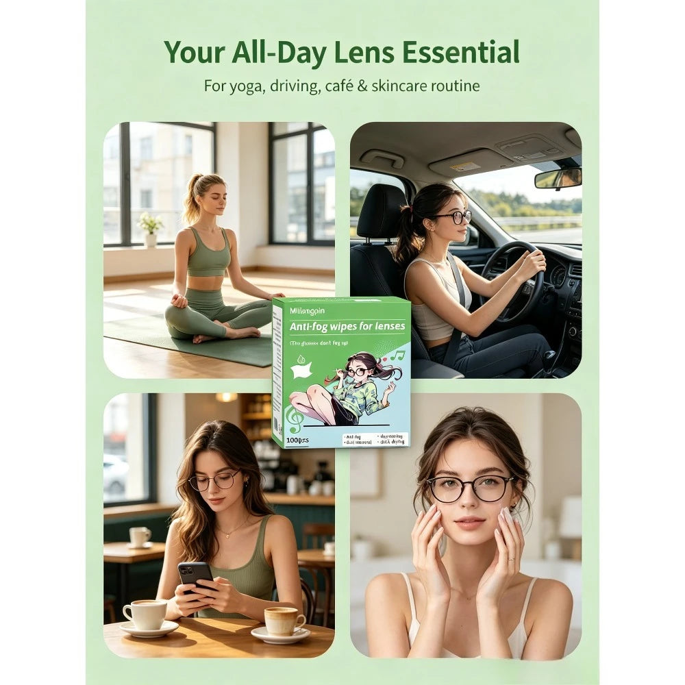 Portable anti-fog lens wipes: clear vision for cycling and travel, long-lasting anti-fog without blurring, streak-free wiping. Qme