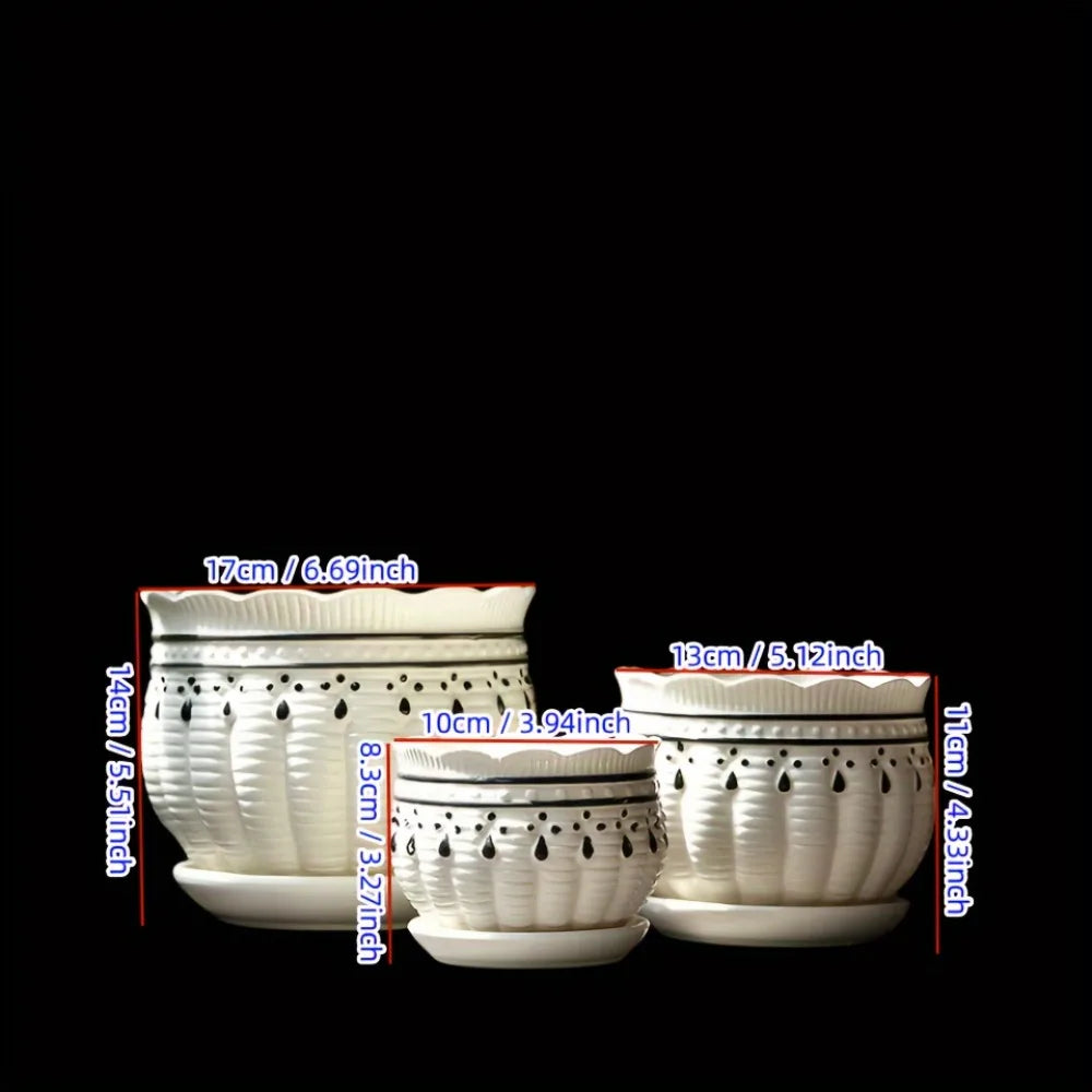 Ceramic Plant Pots Set of 3 Planters with Drainage Holes Flower Pot Outdoor Indoor Modern Decor for Garden Succulent Pots Qme