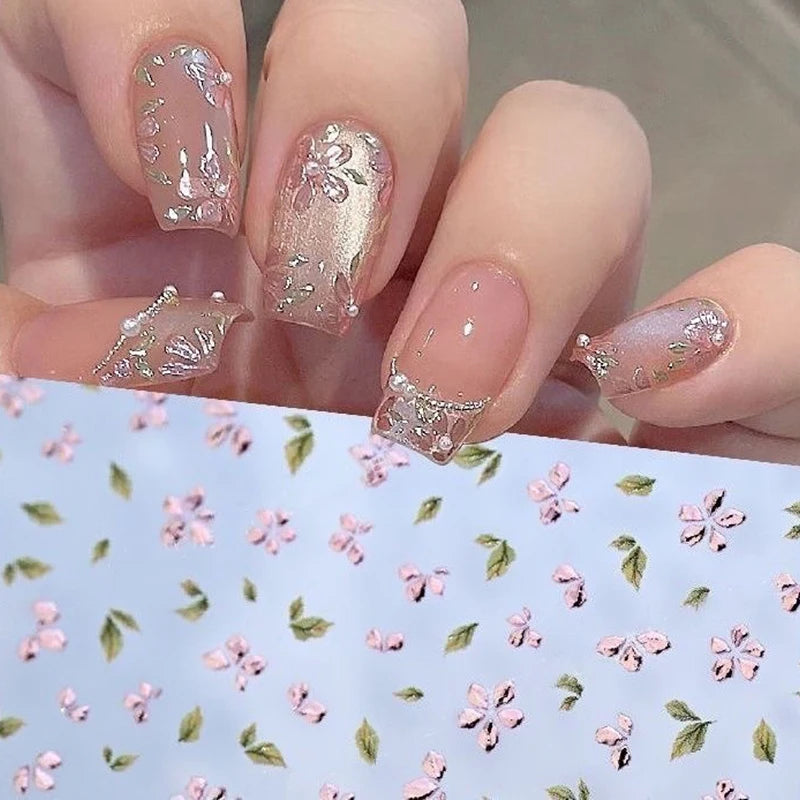 Bronzing Flower Leaf Nail Stickers Floral Designs Petal Leaves Qme