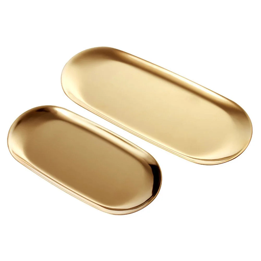 Stainless Steel Gold Storage Tray Fruit Jewelry Display Plate Kitchen Vanity Organizer Tools Metal Toilet Storage Rack Qme