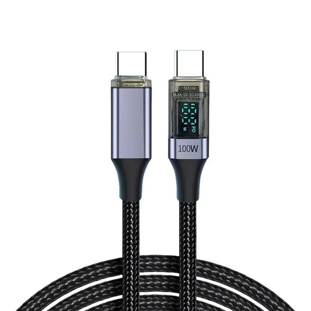 PD 100W USB Type C to C Line For Mobile Phone Laptop Data Charger Cable Quick Charge LED Display USB C Cord 0.5M/1M/2M Data Wire Qme Black 2m