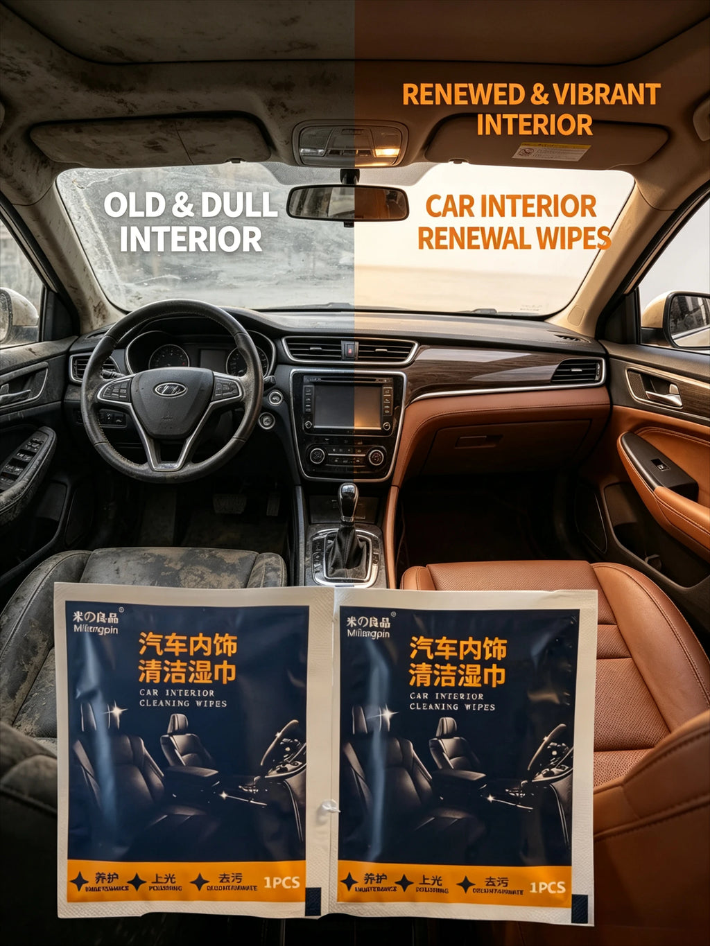 Specialized cleaning wipes for car interiors, gentle formula, does not damage leather or plastic, quickly removes dust. Qme