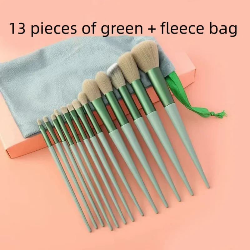 13pcs Professional Makeup Brush Set Soft Fluffy Cosmetic Brushes for Foundation Powder Eyeshadow Blending Beauty Tools Qme 13pcs green bag