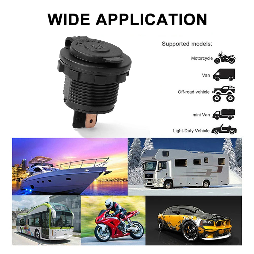Car 12V DIN Socket Panel Mount with Weather Cap for Car Boat Marine Motorcycle UTV Automobiles Parts Qme