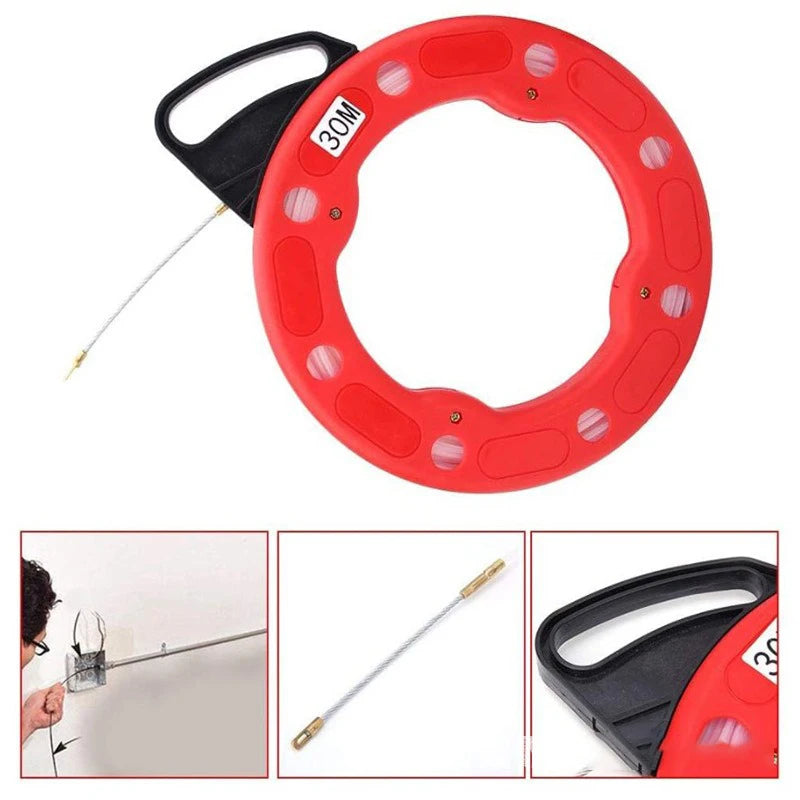 15 20 25 30m Cable Puller Fish Tape Reel Fiberglass Nylon Conduit Qme 30M