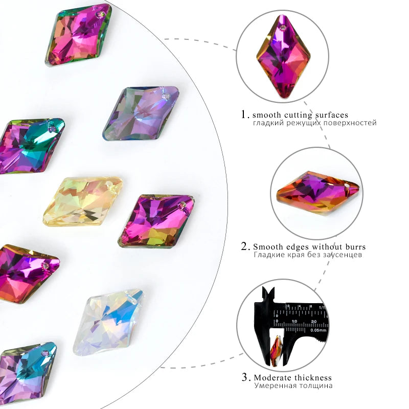 12Pcs Crystal 6320 Rhombus Pendant Glass Austria Loose Beads Charms Rhinestones for DIY Earring Necklace Jewelry Accessories Qme