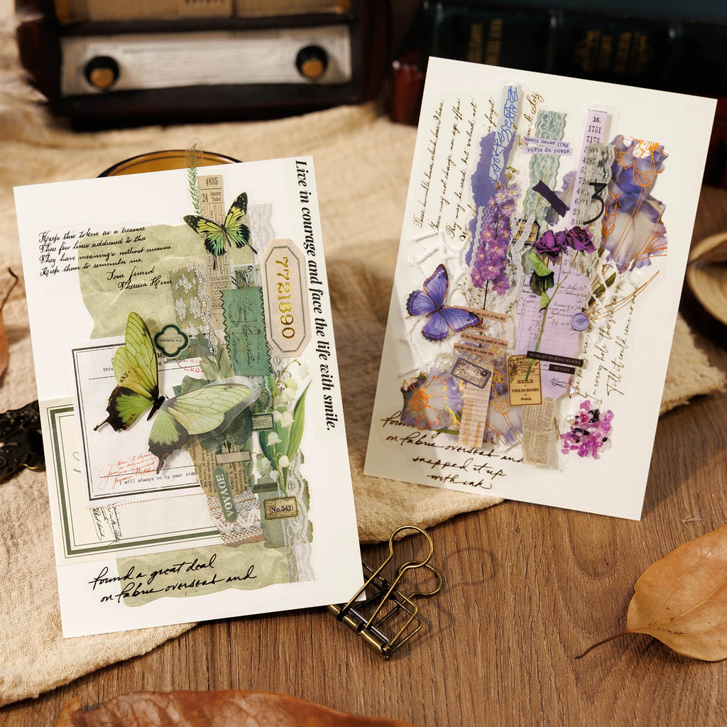 20 sheets Colorful Butterfly Plant PET Decorative Stickers Diary Scrapbooking Material Toy Aesthetic Album Stationery Sticker Qme