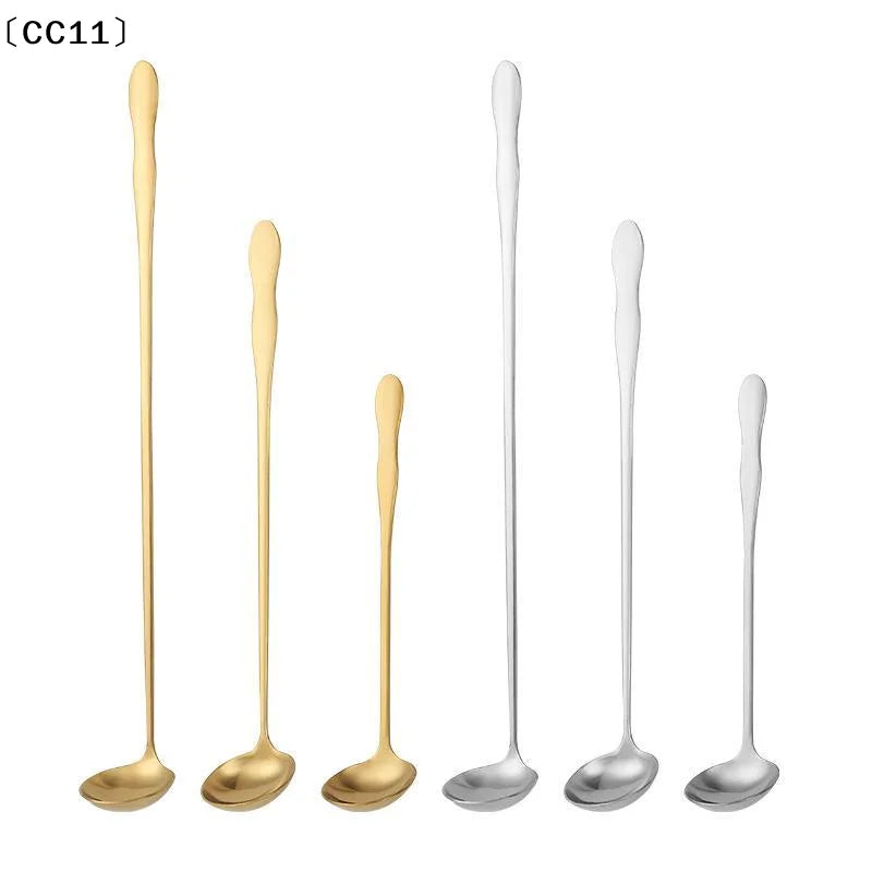 Stainless Steel Long Handle Teaspoon Cocktails Ice Coffee Tea Mixing Qme