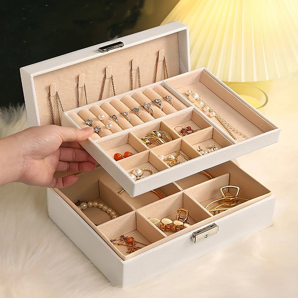 Double-Layer Jewelry Storage Box With Lock For Earrings, Necklaces And Other Accessories, Organizing Box Qme