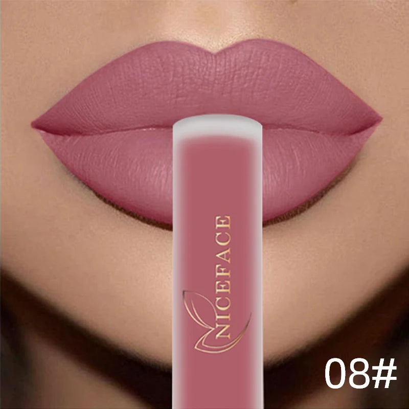 NICEFACE Matte Liquid Lipstick Waterproof Long Lasting Lip Gloss Tint Sexy Red Nude Purple Metallic Lipsticks Makeup Cosmetics Qme