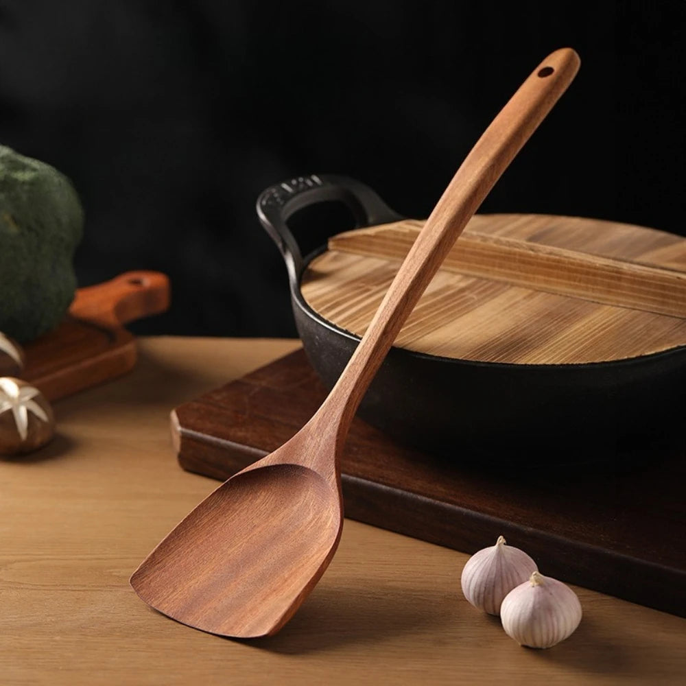 1/3/5 Pièces Wooden Spatula Spatule Cuisine Longue Poignée Bois Antiadhésive Accessoire Cuisine Pour Cuisson Ménage Qme