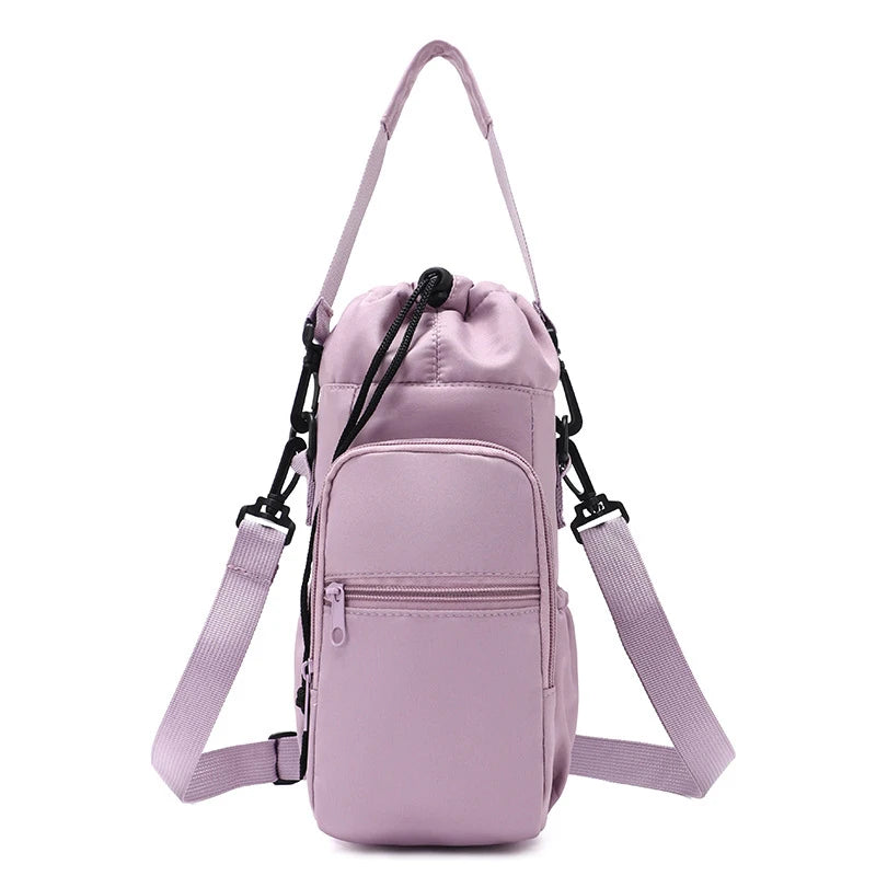 Portable Water Bottle Bag With Adjustable Strap Thermal Mugs Insulated Protective Cover Phone Pocket Outdoor Sports Travel Bag Qme 29cm purple