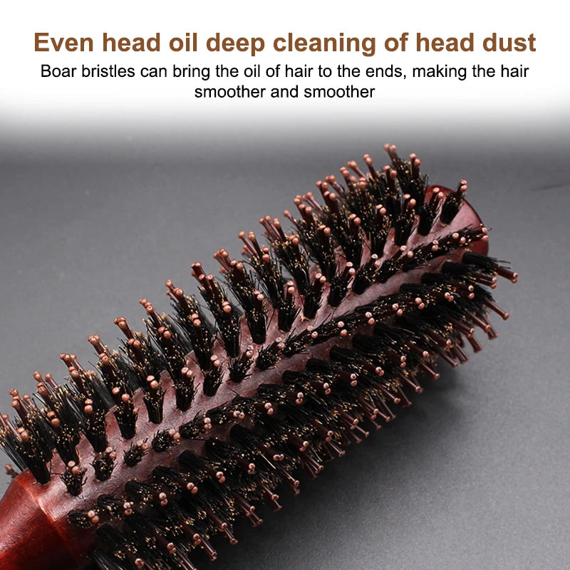 10 12 14Rows Anti Static Wood Boar Bristle Hair Round Brush Dryer Qme