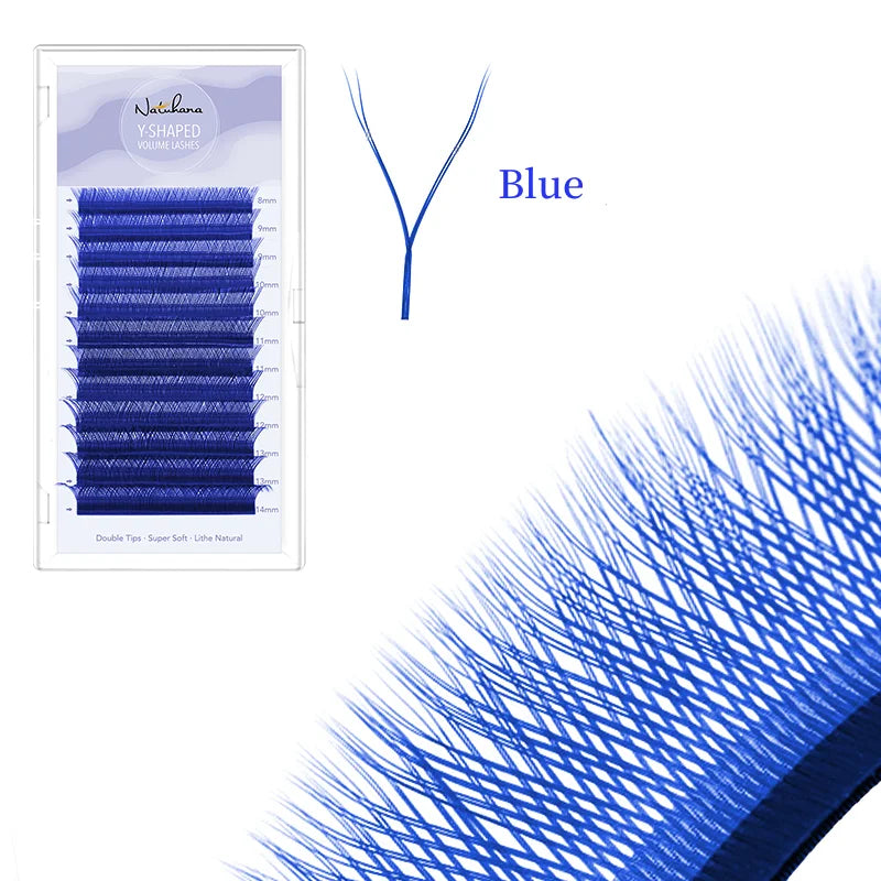 NATUHANA Brown YY Shape Individual Lash Clusters Soft PBT Colored Qme Bule LU 0.07mm|13mm