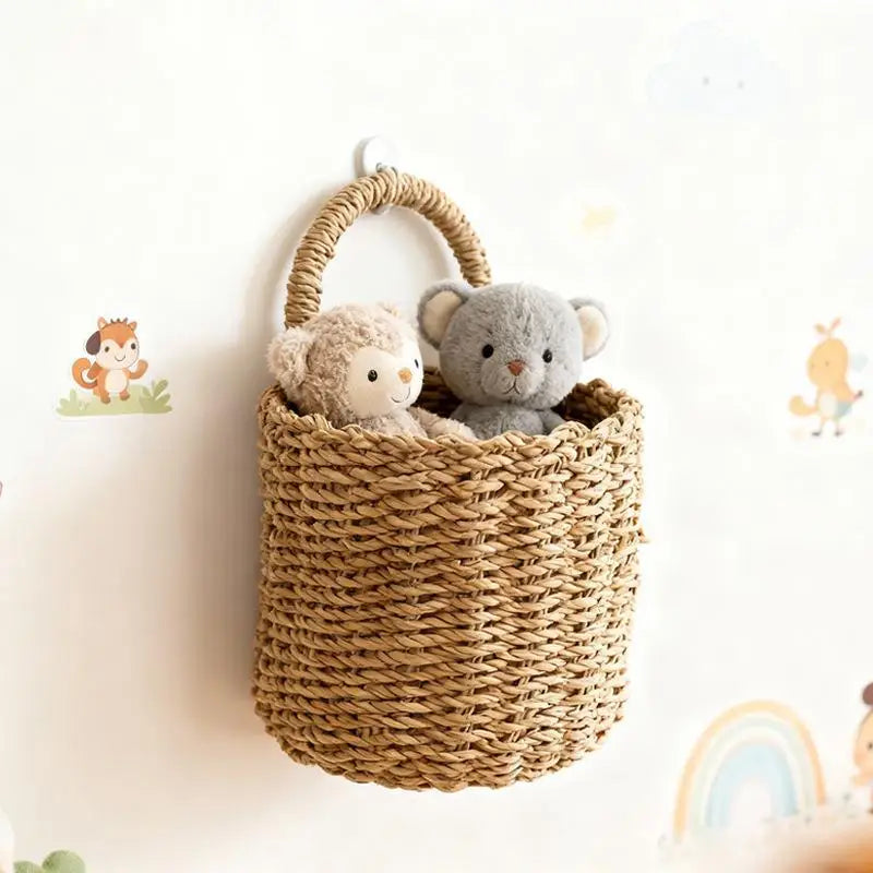 Wall Hanging Basket Boho Hand-woven Storage Baskets Kitchen Ginger Qme