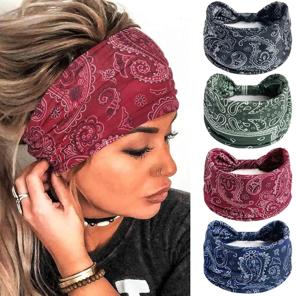 Wide Bohemian Headband Flower Elastic Headband Bohemian African Headband Yoga Running Headband Women's Exercise Hair Accessories Qme
