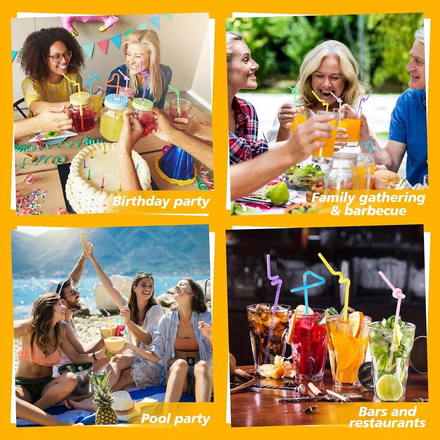 100pcs Colorful Bendable Plastic Straws - Disposable Long Curved Straws - for Milk, Juice, Drinks and Party Decorations Qme