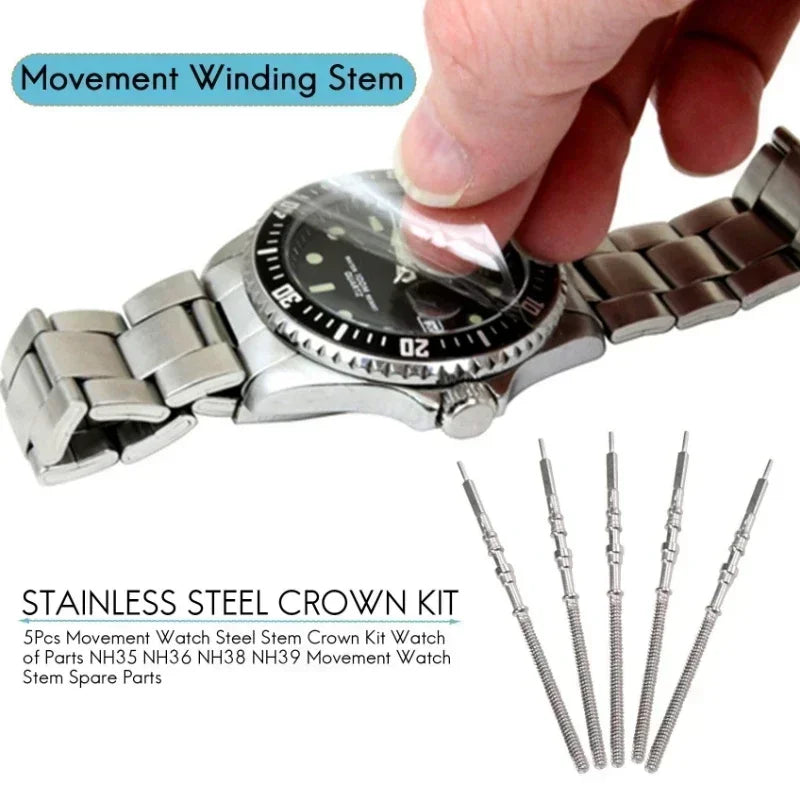 10Pcs 5Pcs Movement Watch Steel Stem Crown Kit Watch Of Parts NH35 NH36 NH38 NH39 Movement Watch Stem Spare Parts Qme