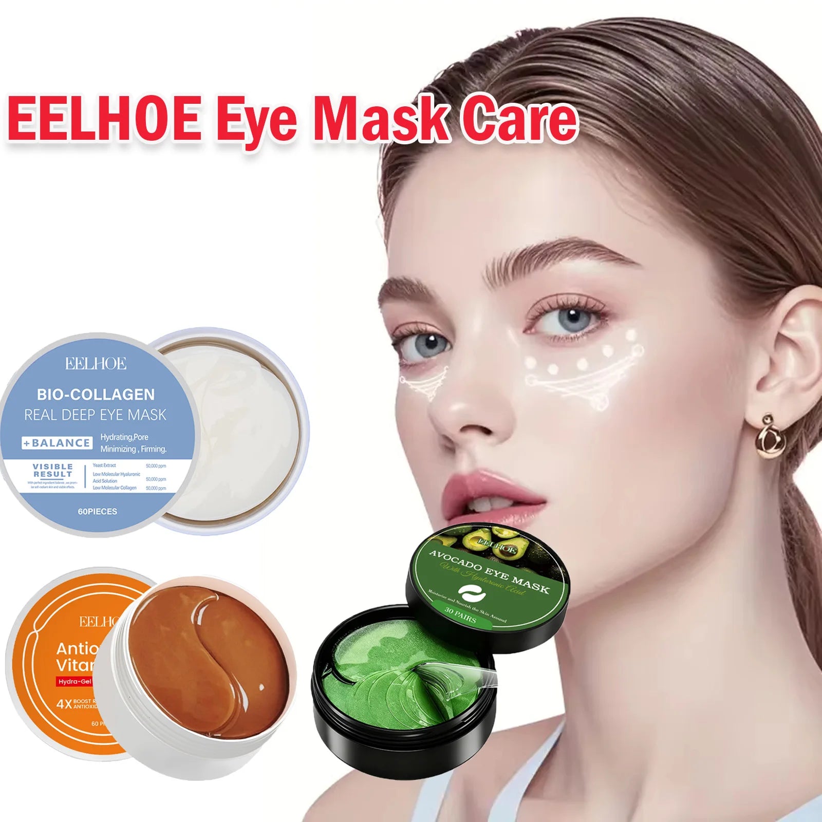 Eye Mask Hyaluronic Acid Hydrating Bio-Collagen Firming Vitamin C Brightening Under Eye Patches Anti-Puffiness Reduce Dark Circl Qme