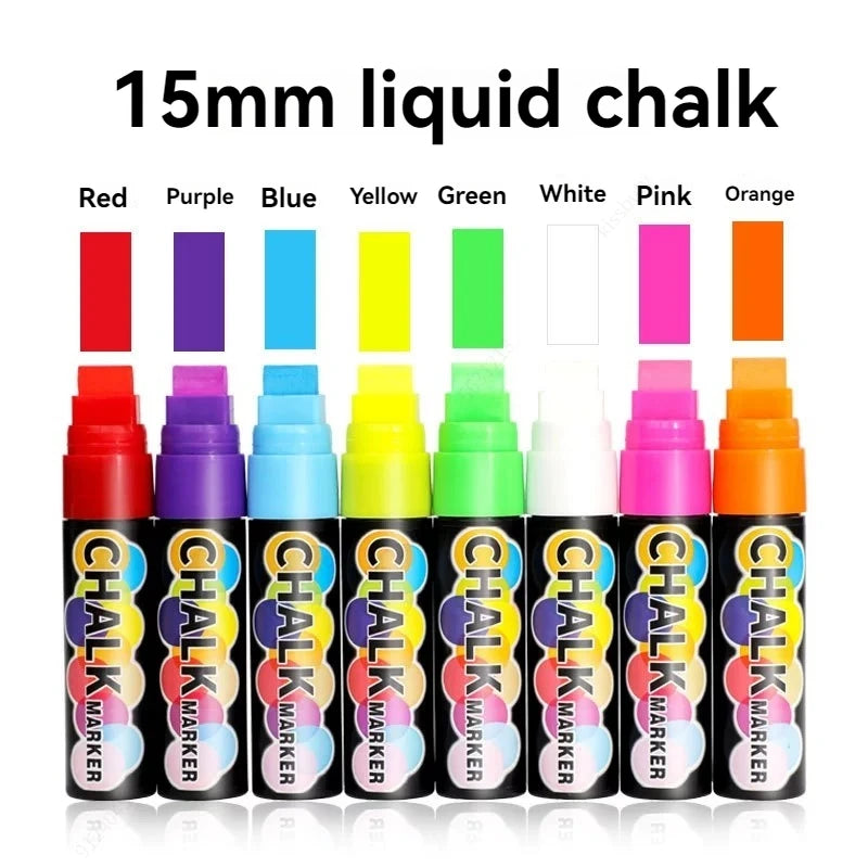 Liquid Erasable Chalk Markers Pens 8 Colors 10mm/15mm Washable & Wet Erase Neon Art Makers for Blackboard Chalkboard Signs Pen Qme 15 mm