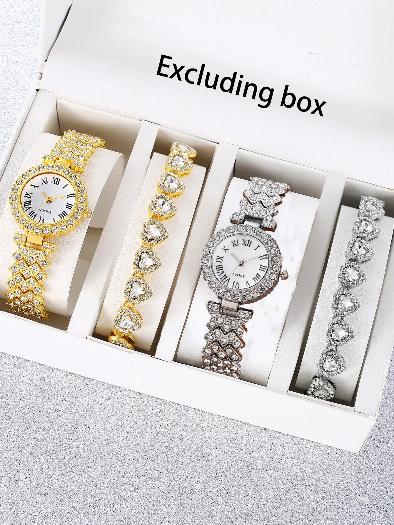 Women Quartz Watch With Matching Heart Bracelets (Box Not Included) Qme Bronze