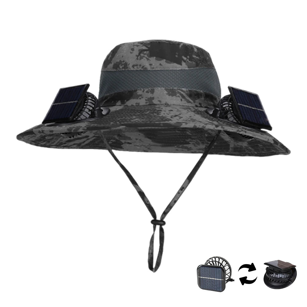 For Outdoor Camping Fishing Hiking Sunscreen Fisherman Hat Solar Fan Cap Portable Solar Charging Cap with Fan Suitable Qme Graphite Grey ink gr