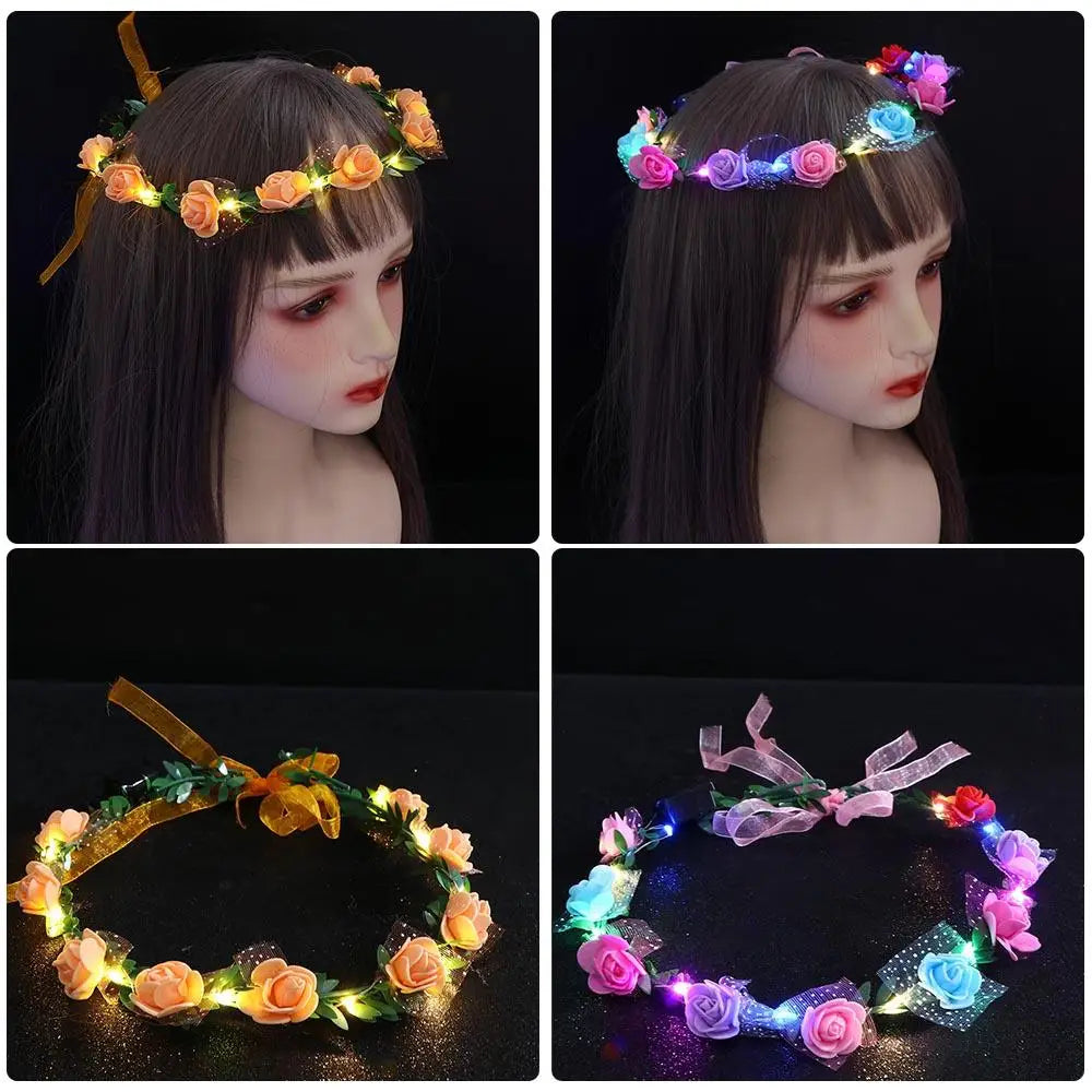 Elegant Vintage Luminous Foam Party Headwear Crown Flower Headband Qme
