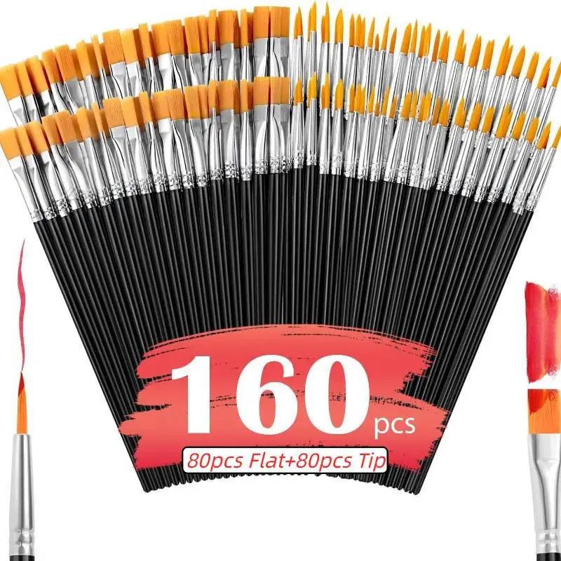 100 130 160 180 Painting Brushes Art Flat Tip Round Nylon Hair Paint Qme A4 160PCS