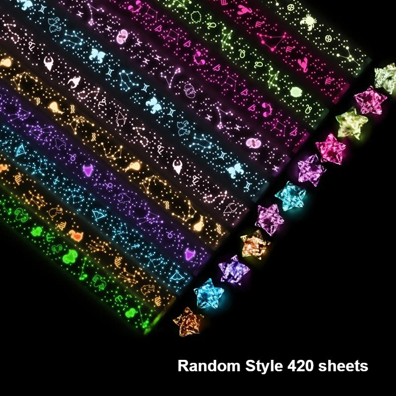 Luminous Star Origami Paper Strips, Glow in The Dark Lucky Star Folding Paper, DIY Craft Decoration Qme RandomStyle 420sheet