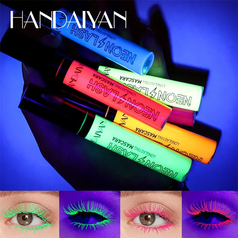 Fluorescence Mascara Waterproof No Blooming Fast Dry Colorful Neon Eyelashes Curling Yellow Blue Lengthens Eye Lashes Cosmetics Qme