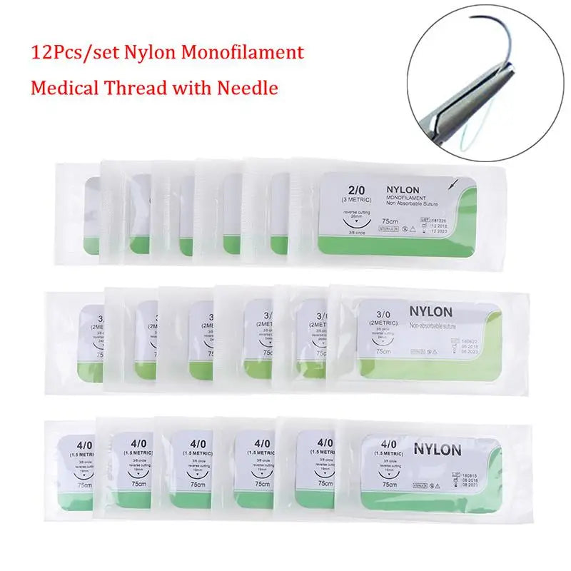 Surgical Practice Nylon Suture Thread 2 0 3 4 Sterile Needle Medical Qme