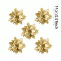 Glitter Christmas Flowers Xmas Tree Ornaments Christmas Decorations for Home 2025 Navidad Noel Natal Gifts New Year 2026 Qme Gold 5PCS