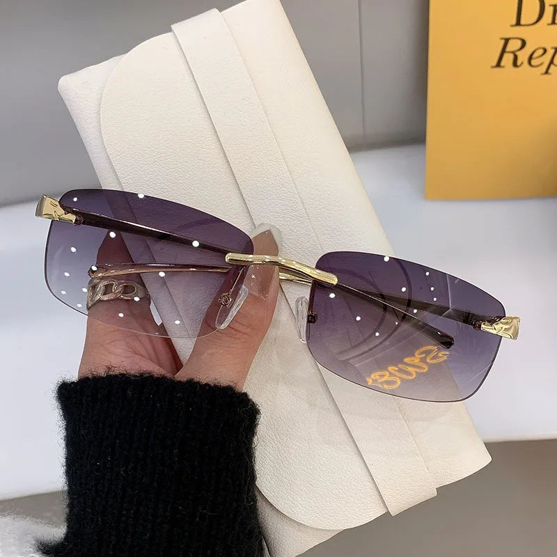 New Rectangle Vintage Rimless Square Sunglasses Classic Casual Sun Glasses UV400 Cut Edge Frameless Sunglasses Qme JGY