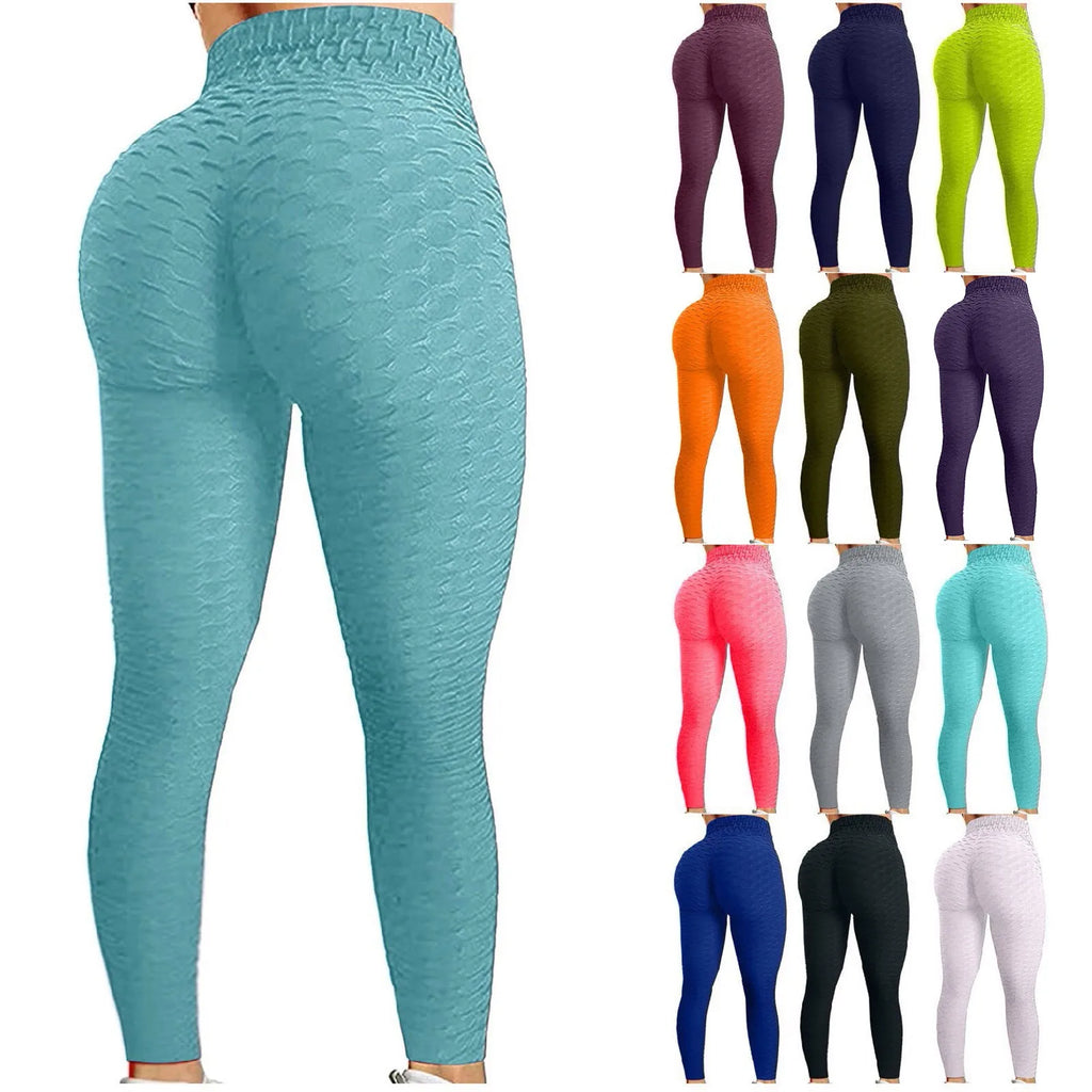 Women's Bubble Hip Lifting Exercise Fitness Running High Waist Yoga Pants Solid Color Fashionable Yoga Pants Qme