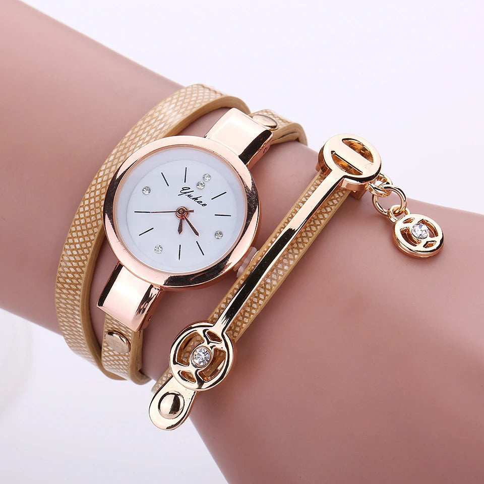 Reloj Fashion Women Bracelet Watch Gold Quartz Gift Watch Wristwatch Women Dress Leather Casual Bracelet Watches Hot Selling Qme