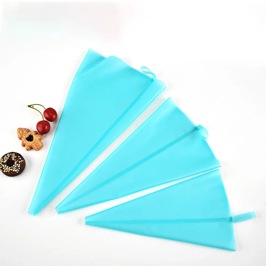 Set of 3 Reusable TPU Silicone Piping Bags - Perfect for Cream Pastry Baking and Cake Decorating! Qme Blue