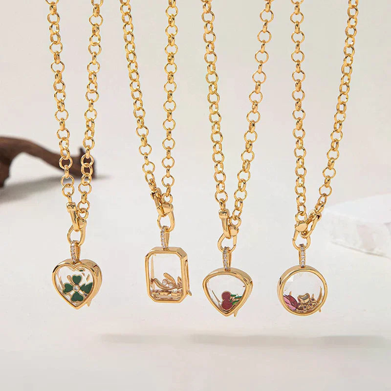 Retro Personality Picture Box Pendant With Openable DIY Pendant Hollow Design Transparent Box Gold-plated Color Preservation Qme