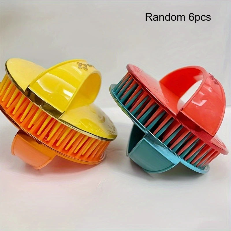 Random Color Shampoo Scalp Massage Comb Finger Ring Hair Washing Brush Portable Head Scrubber Hair Care Salon Tool Qme Random 6pcs