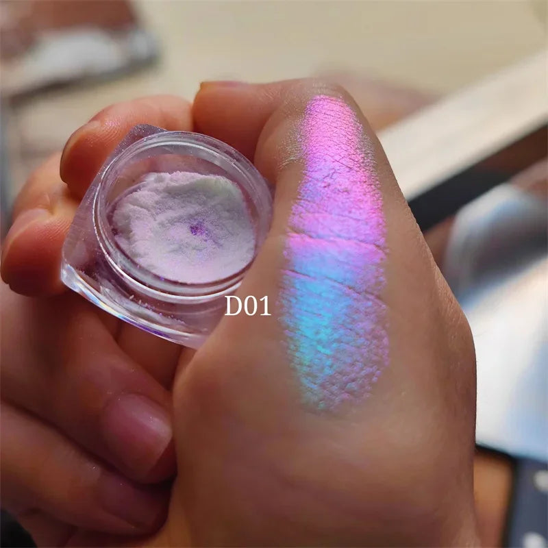 Ultra-Thin Waterproof Color Shift Holographic Eyeshadow Highlighter MultiChrome Shifting Pigments Duochrome Chameleon Eyeshadow Qme D01
