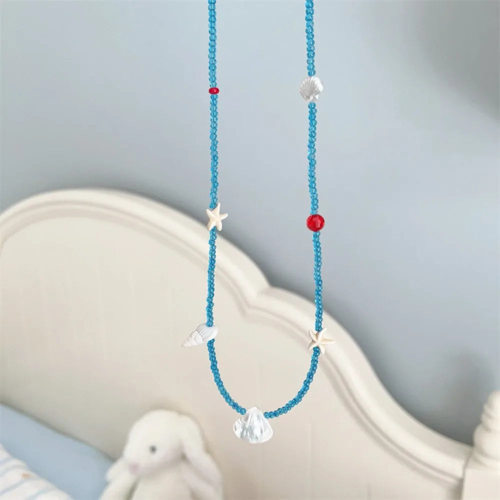 Trendy Shell Conch Necklace Boho Sea Beach Starfish Pendant Pearl Qme style E