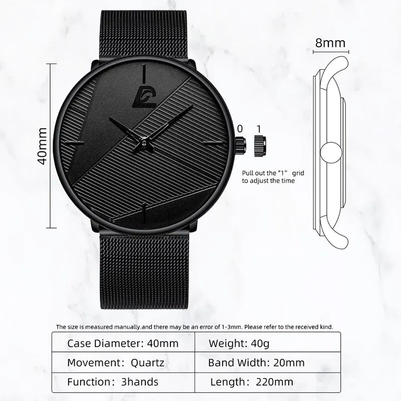 Men's Minimalist Quartz Watch Set, Simple, Business Mesh Belt,Men's Necklace, Bracelet, Bracelet Watch, Fashion, 3 Pieces Qme